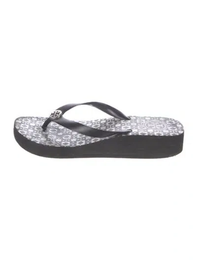 Pre-owned Tory Burch Signature Logo Rubber Flip Flops In Black