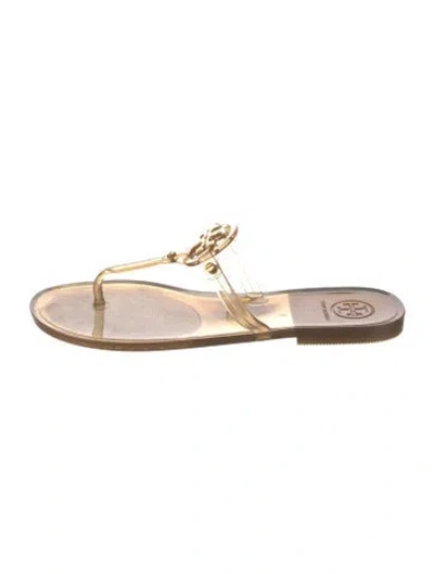 Pre-owned Tory Burch Signature Logo Rubber Flip Flops In Gold