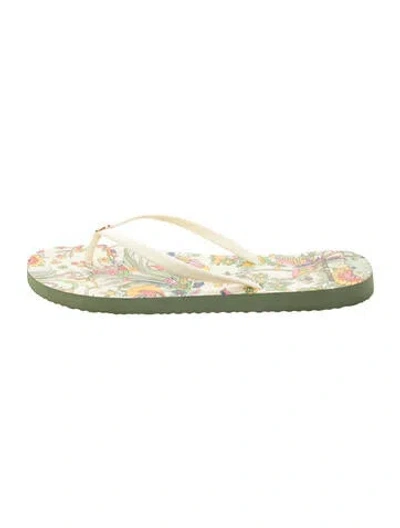 Pre-owned Tory Burch Signature Logo Rubber Flip Flops In Green
