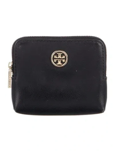 Pre-owned Tory Burch Signature Logo Saffiano Leather Wallet In Black