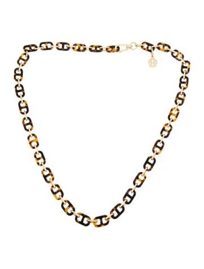 Pre-owned Tory Burch Signature Logo Skinny Chain-link Belt In Brown