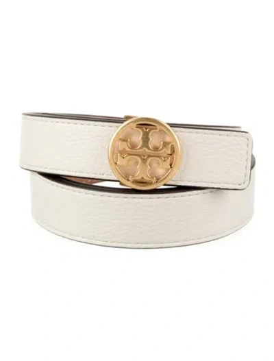 Pre-owned Tory Burch Signature Logo Skinny Waist Belt In White