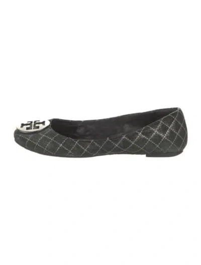 Pre-owned Tory Burch Signature Logo Suede Ballet Flats In Green