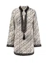 Tory Burch Silk And Cotton Tunic With Pixelated Logo Print In Black