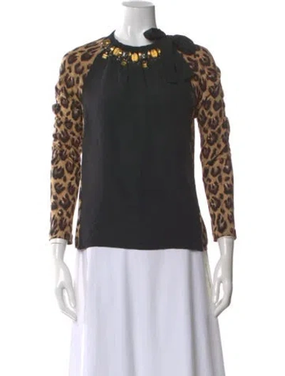 Pre-owned Tory Burch Silk Animal Print Blouse In Black