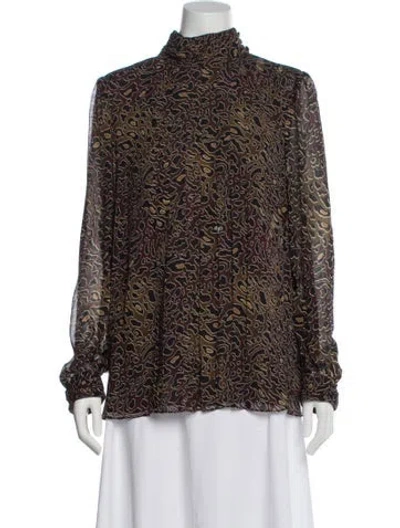 Pre-owned Tory Burch Silk Animal Print Blouse In Black