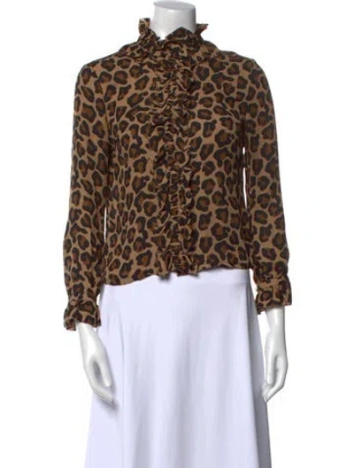 Pre-owned Tory Burch Silk Animal Print Blouse In Brown
