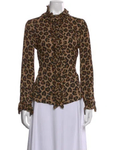 Pre-owned Tory Burch Silk Animal Print Blouse In Brown