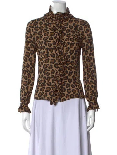 Pre-owned Tory Burch Silk Animal Print Blouse In Brown