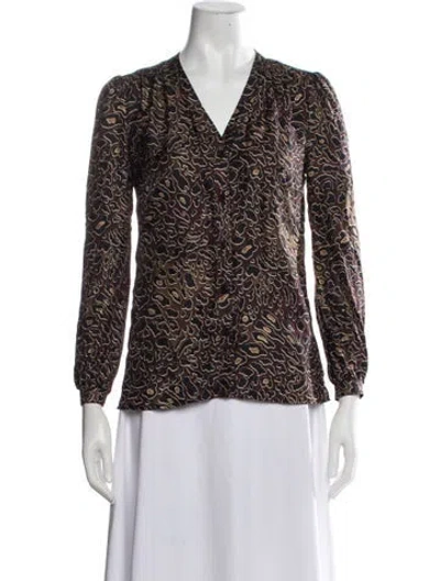 Pre-owned Tory Burch Silk Animal Print Blouse In Brown