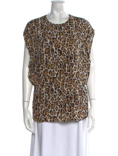 Pre-owned Tory Burch Silk Animal Print Blouse In Neutral