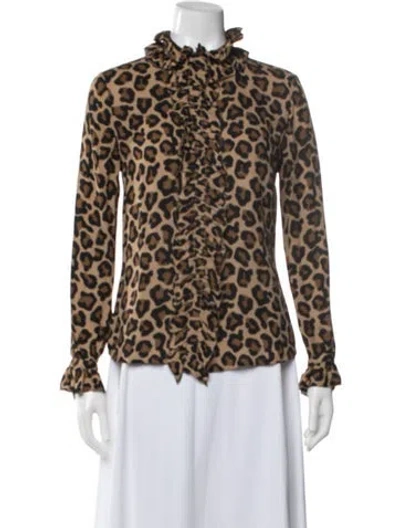 Pre-owned Tory Burch Silk Animal Print Blouse In Neutral