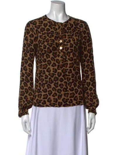 Pre-owned Tory Burch Silk Animal Print Blouse In Neutrals