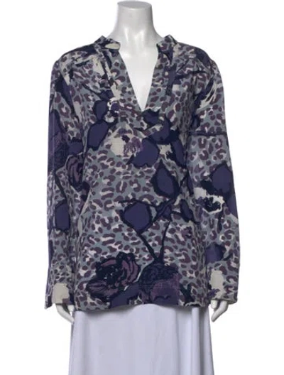 Pre-owned Tory Burch Silk Animal Print Blouse In Purple