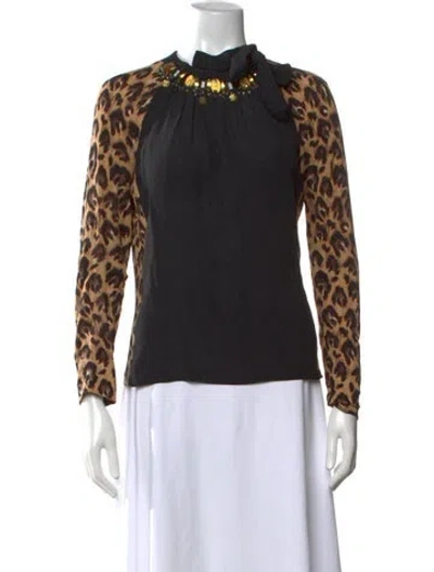 Pre-owned Tory Burch Silk Animal Print Top In Black