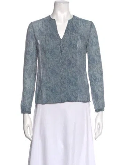 Pre-owned Tory Burch Silk Animal Print Top In Blue