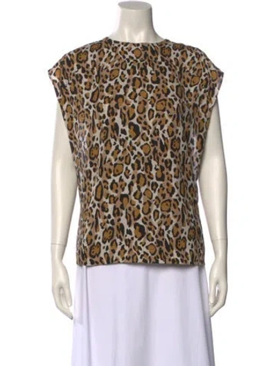 Pre-owned Tory Burch Silk Animal Print Top In Brown