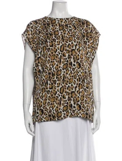 Pre-owned Tory Burch Silk Animal Print Top In Neutral