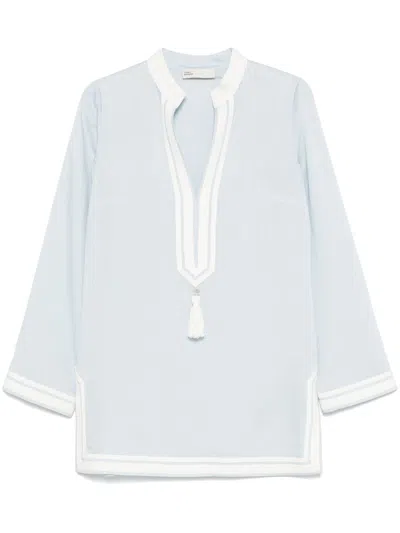 Tory Burch Silk Blend Viscose Dress In Light Blue