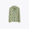 Tory Burch Silk Bow Blouse In Green