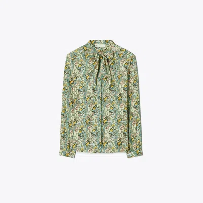 Tory Burch Silk Bow Blouse In Green