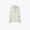 Tory Burch Silk Bow Blouse In White