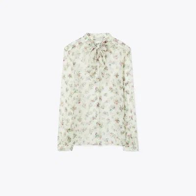 Tory Burch Silk Bow Blouse In White