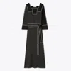 Tory Burch Belted Silk Midi Kaftan Dress In Black