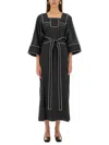 Tory Burch Belted Silk Midi Kaftan Dress In Black