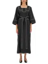 Tory Burch Belted Silk Midi Kaftan Dress In Black