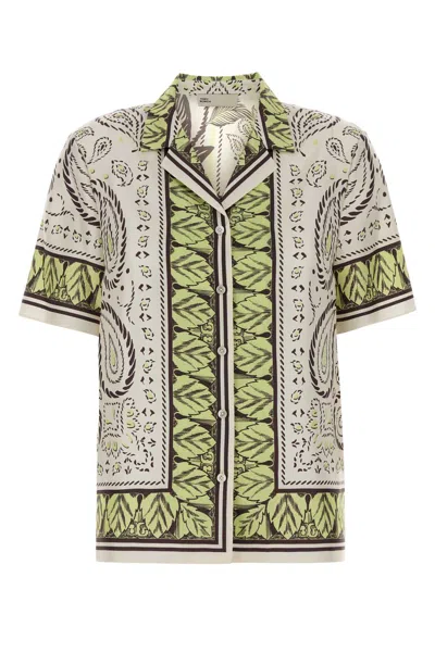 Tory Burch Printed Silk Camp Shirt In Green