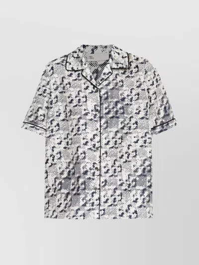 Tory Burch Silk Camp Shirt With Printed Monogram Pattern In Grey