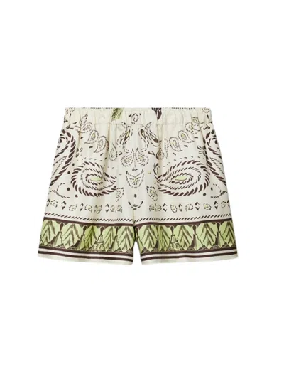 Tory Burch Silk Camp Shorts With Sophisticated Waist And Pockets In Multi