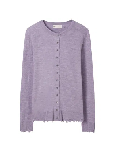 Tory Burch Silk Cardigan In Purple