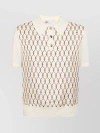 TORY BURCH SILK CHAIN-LINK POLO WITH RIBBED COLLAR