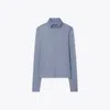 Tory Burch Silk Collared Top In Blue