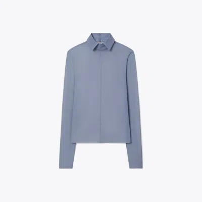 Tory Burch Silk Collared Top In Blue