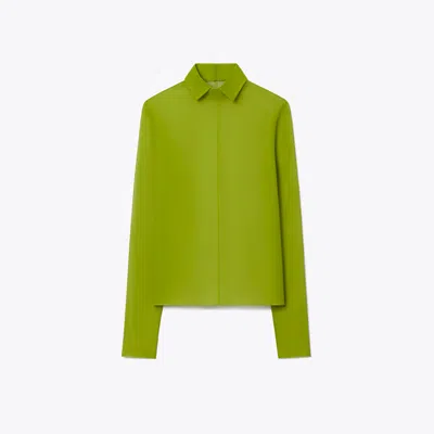 Tory Burch Silk Collared Top In Green