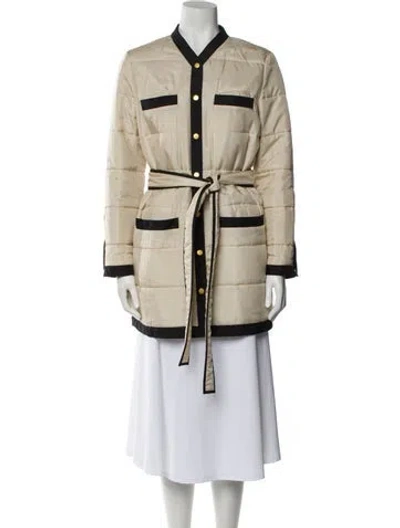 Pre-owned Tory Burch Silk Colorblock Pattern Jacket In Neutral