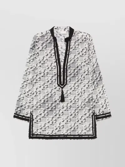 TORY BURCH SILK COTTON PRINTED TUNIC WITH V NECK