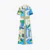 Tory Burch Printed Silk And Cotton-blend Midi Shirt Dress In Blue