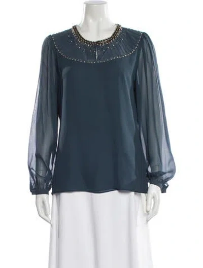 Pre-owned Tory Burch Silk Crew Neck Blouse In Blue