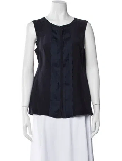 Pre-owned Tory Burch Silk Crew Neck Blouse In Blue