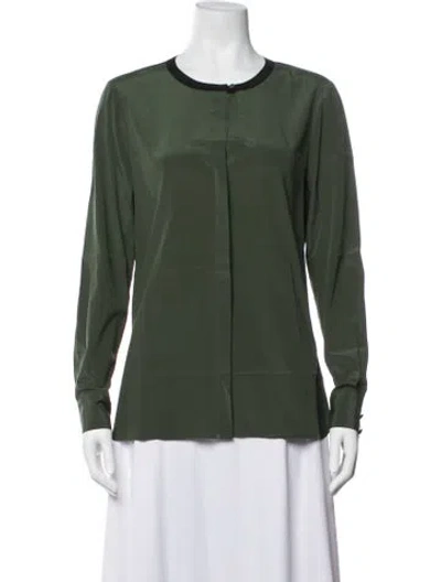 Pre-owned Tory Burch Silk Crew Neck Blouse In Green