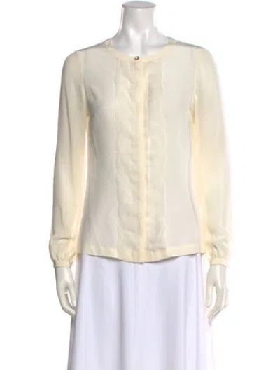 Pre-owned Tory Burch Silk Crew Neck Blouse In Neutrals/white