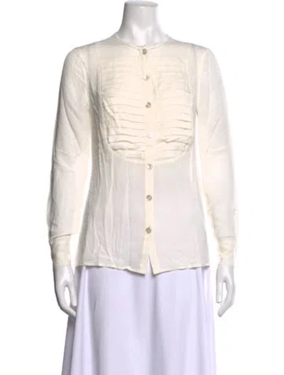 Pre-owned Tory Burch Silk Crew Neck Blouse W/ Tags In Neutrals