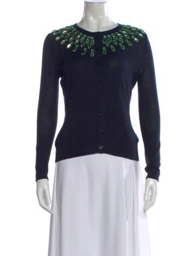 Pre-owned Tory Burch Silk Crew Neck Sweater In Blue