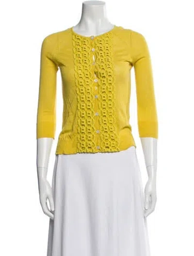 Pre-owned Tory Burch Silk Crew Neck Sweater In Yellow