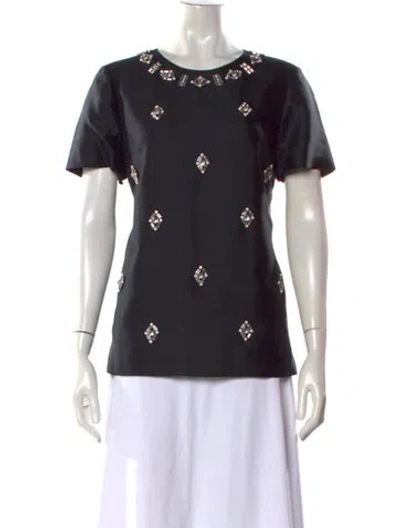 Pre-owned Tory Burch Silk Crew Neck Top In Black