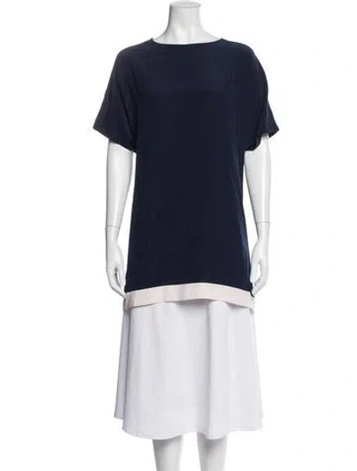 Pre-owned Tory Burch Silk Crew Neck Top In Blue
